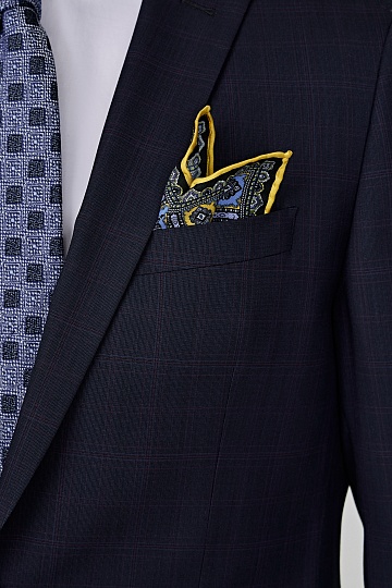 Синий шерстяной костюм в клетку