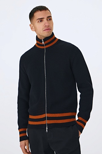 Черный кардиган на молнии с полосами