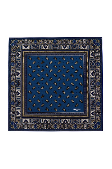 Темно-синий платок с бежевым узором пейсли