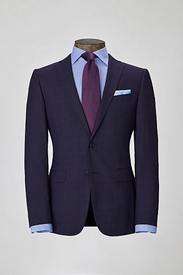 Синий шерстяной костюм в клетку