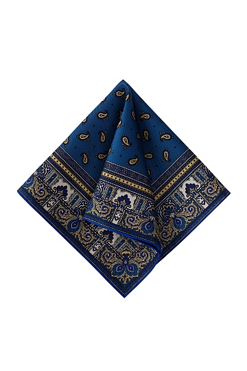 Темно-синий платок с бежевым узором пейсли