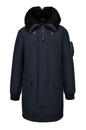 Темно-синяя пуховая парка с мехом