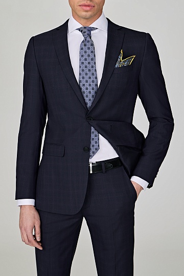 Синий шерстяной костюм в клетку