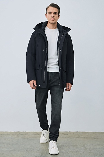 Пуховик с капюшоном, иссиня-черный