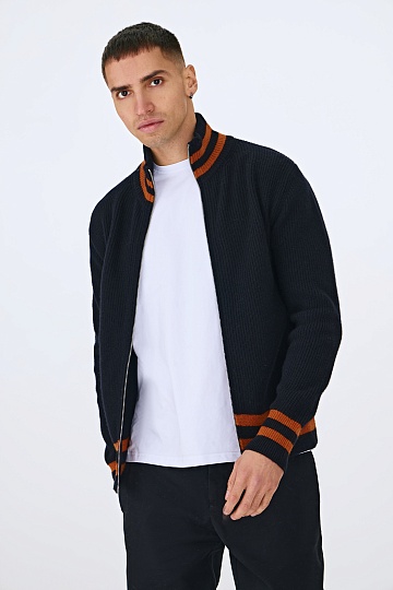 Черный кардиган на молнии с полосами