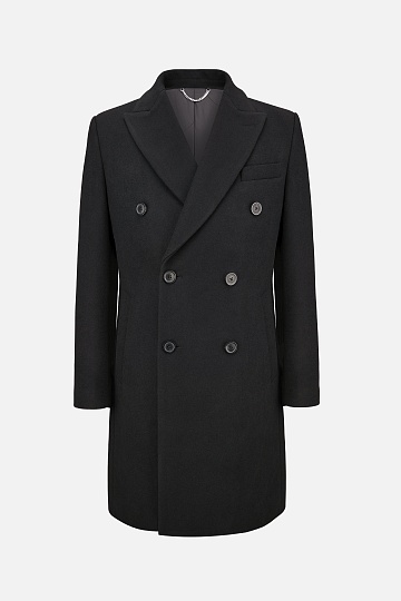 Черное двубортное пальто