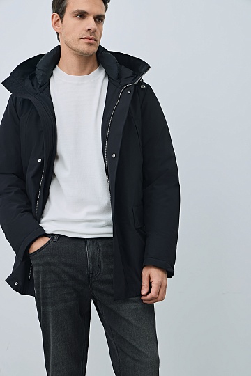 Пуховик с капюшоном, иссиня-черный