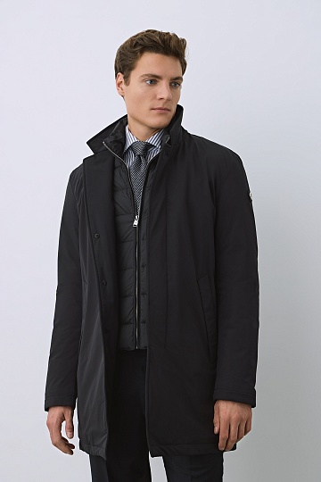 Пуховое пальто темно-синего цвета