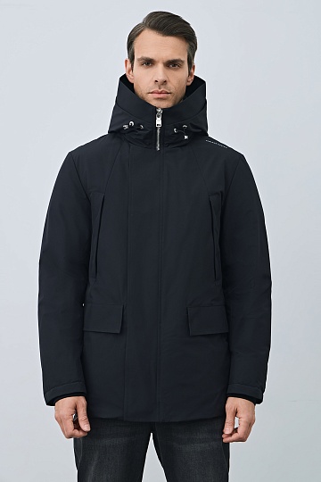 Пуховик с капюшоном, иссиня-черный