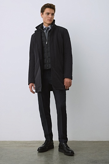 Пуховое пальто темно-синего цвета