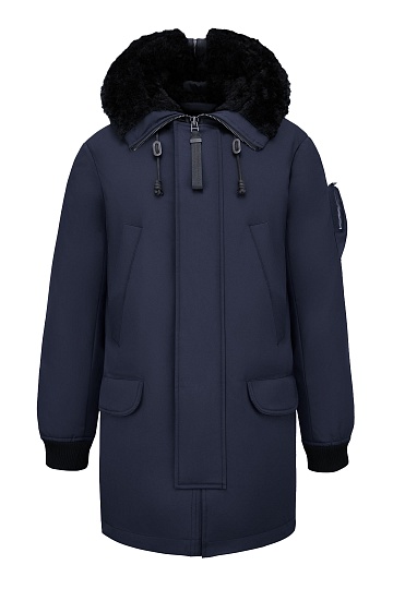 Темно-синяя пуховая парка с мехом