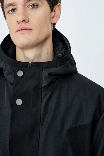 Чернильная комбинированная куртка на пуху