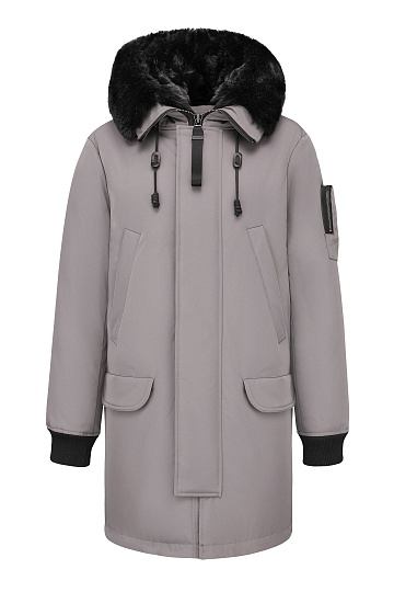 Светло-серая пуховая парка с мехом