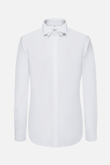 Белая однотонная сорочка с двойным воротником