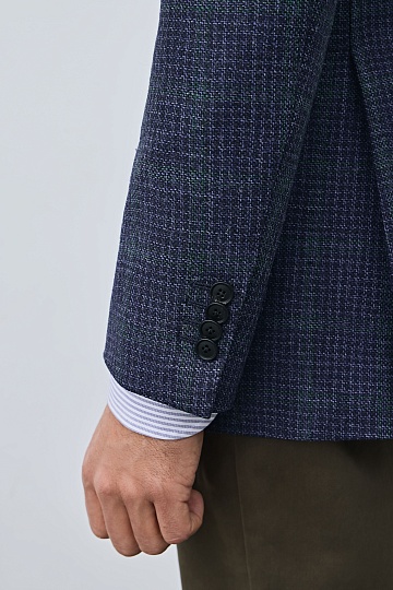 Пиджак из шерсти в мелкую серо-синюю клетку