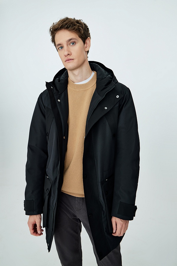 Чернильная комбинированная куртка на пуху