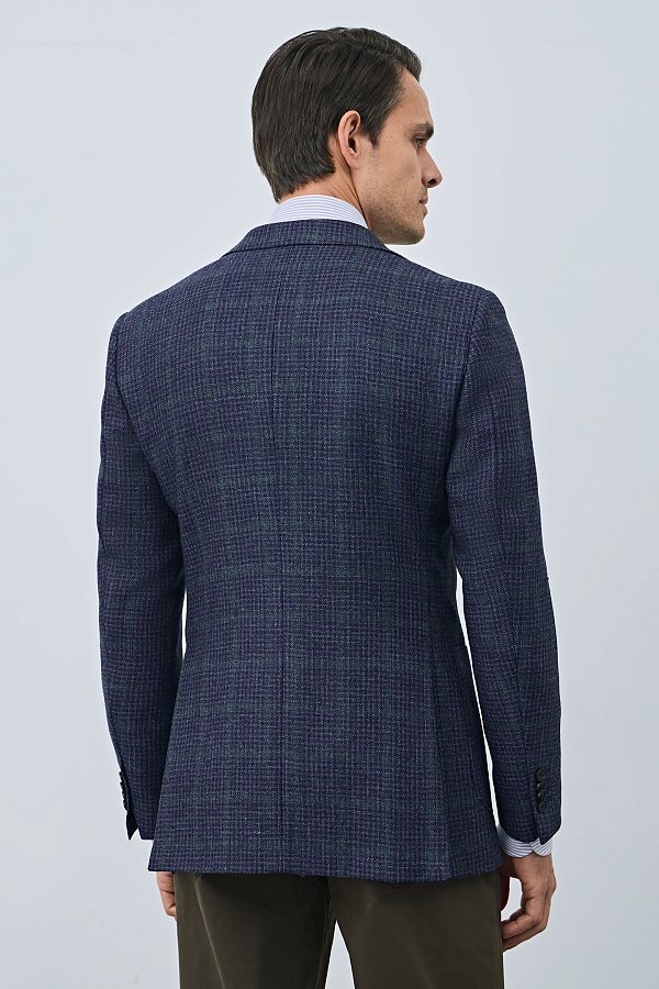 Пиджак из шерсти в мелкую серо-синюю клетку