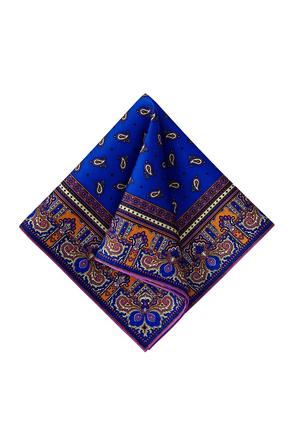 Оранжево-синий платок с узором пейсли