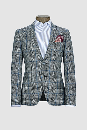 Серый пиджак в черную, белую и голубую клетку