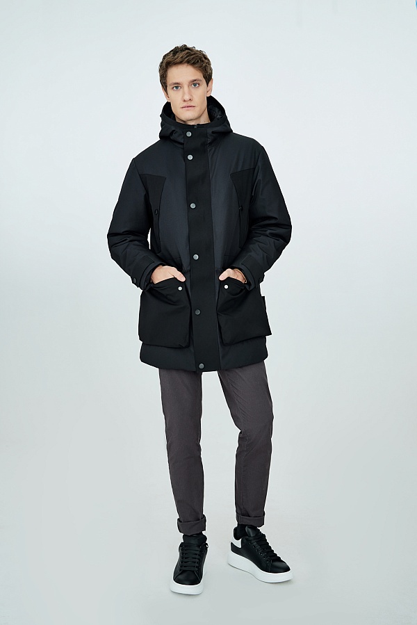 Чернильная комбинированная куртка на пуху