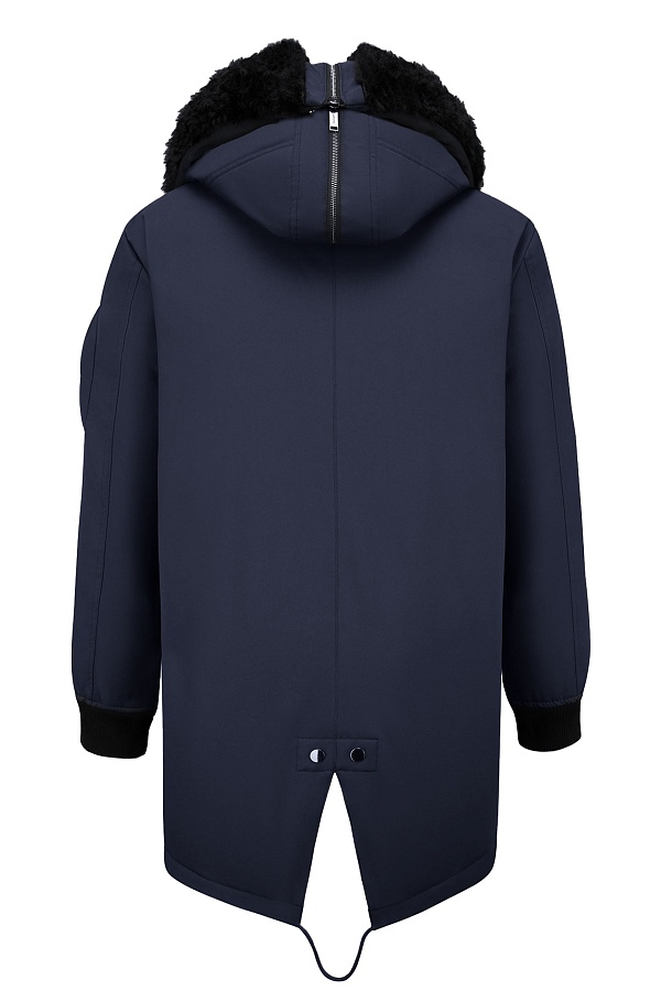 Темно-синяя пуховая парка с мехом