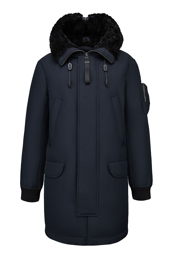 Темно-синяя пуховая парка с мехом