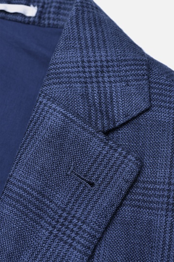 Льняной пиджак синего цвета в крупную клетку