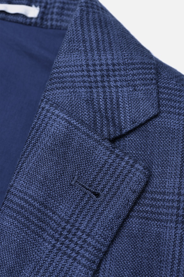 Льняной пиджак синего цвета в крупную клетку