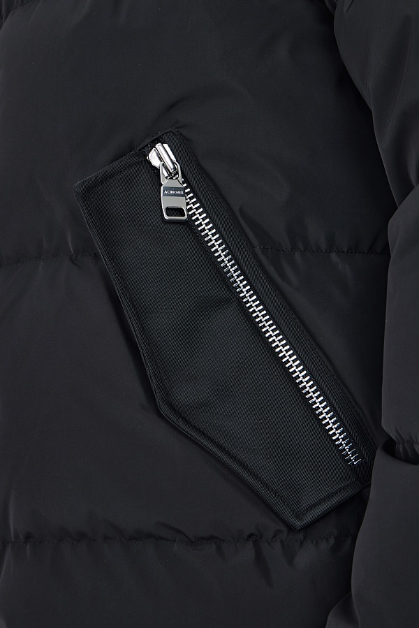 Черная пуховая куртка ADRIAN с капюшоном из натуральной овчины