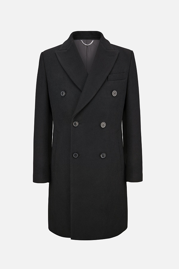 Черное двубортное пальто