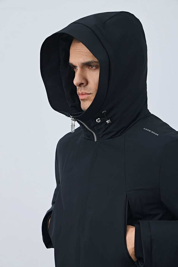 Пуховик с капюшоном, иссиня-черный