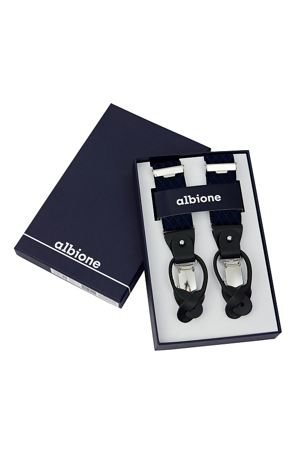 Темно-синие подтяжки в ромб