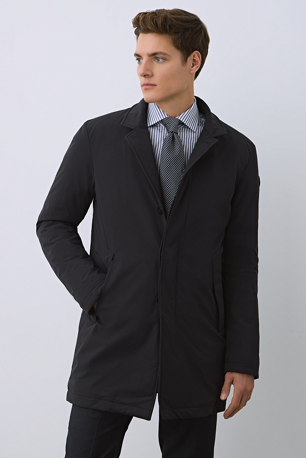 Пуховое пальто темно-синего цвета