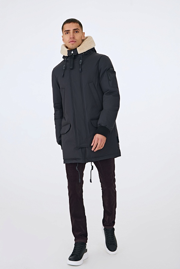 Графитовая пуховая парка с мехом