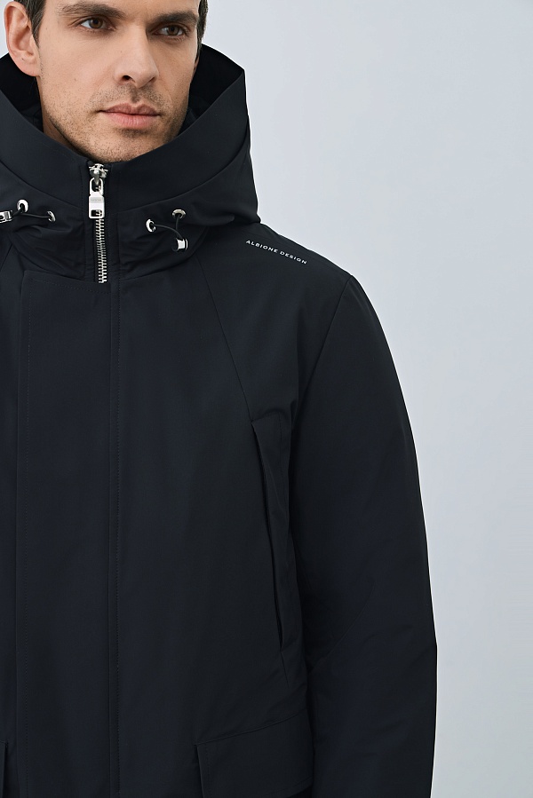 Пуховик с капюшоном, иссиня-черный