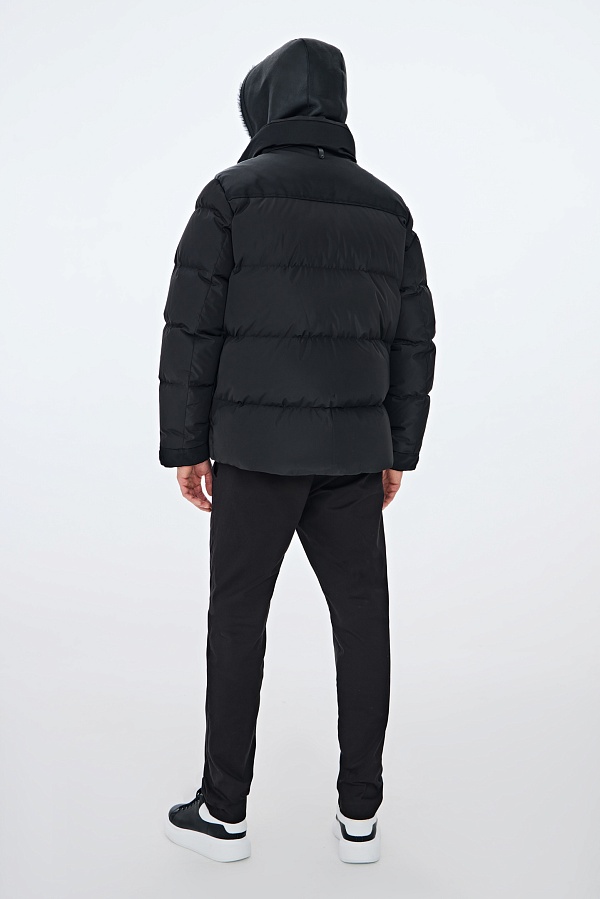 Черная пуховая куртка ADRIAN с капюшоном из натуральной овчины