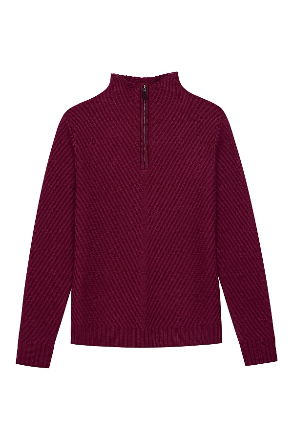 Бордовый свитер с воротником стойкой на молнии