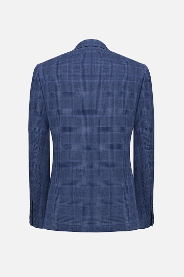 Льняной пиджак синего цвета в крупную клетку
