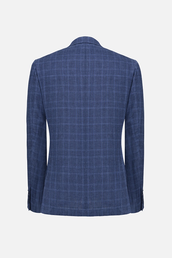 Льняной пиджак синего цвета в крупную клетку