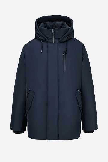 Темно-синий пуховик с капюшоном