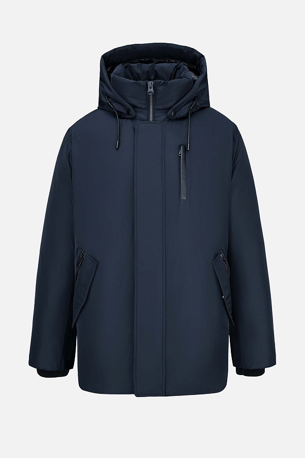 Темно-синий пуховик с капюшоном