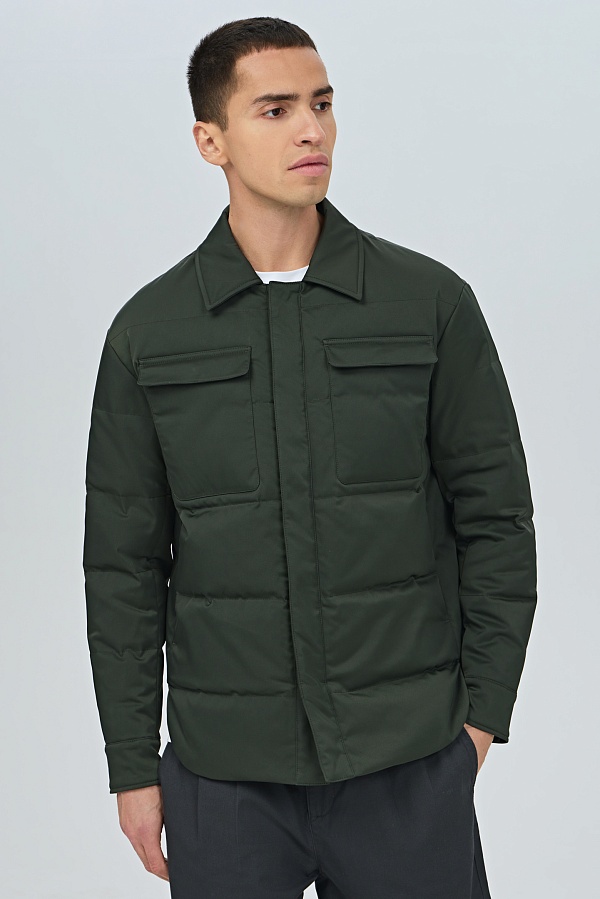 Темно-зеленый ультратонкий пуховик