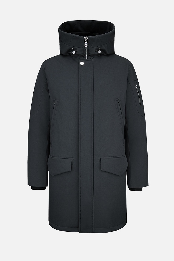 Черная пуховая куртка с капюшоном