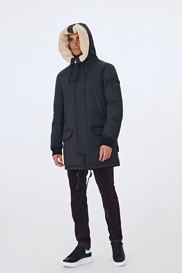 Графитовая пуховая парка с мехом
