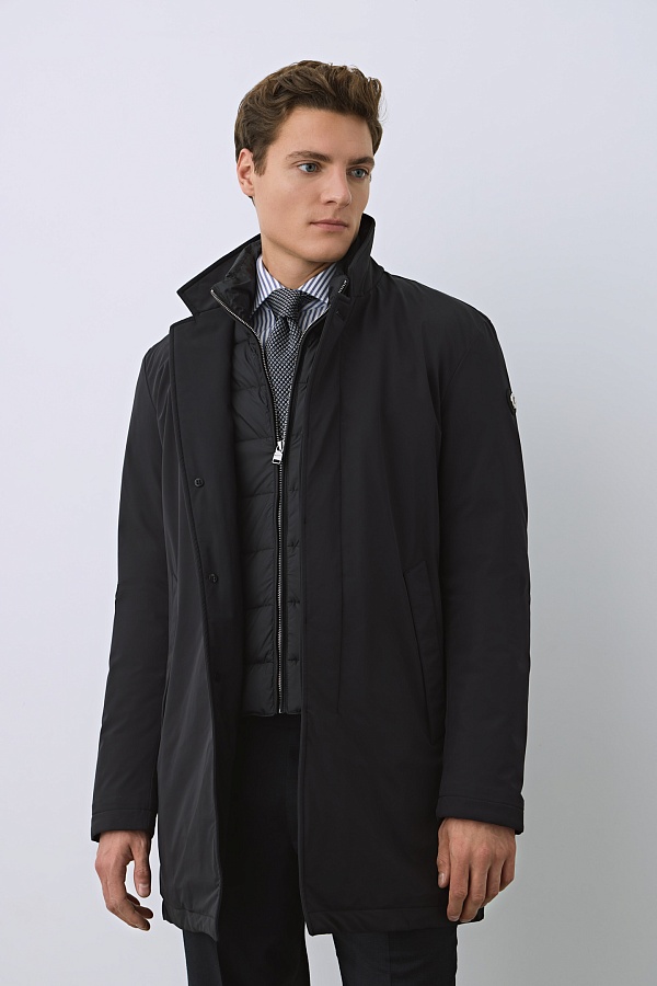 Пуховое пальто темно-синего цвета