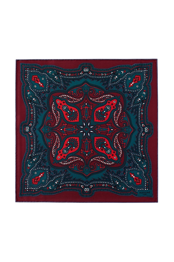 Бордовый платок с бирюзовым орнаментом