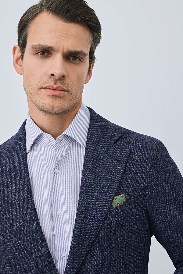 Пиджак из шерсти в мелкую серо-синюю клетку