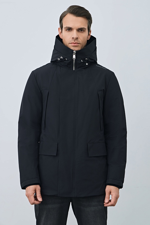 Пуховик с капюшоном, иссиня-черный