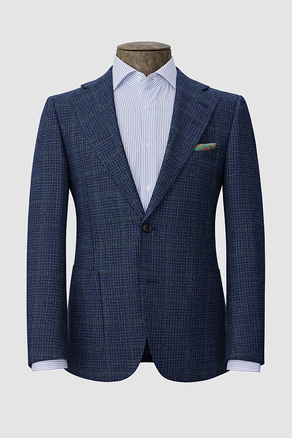 Пиджак из шерсти в мелкую серо-синюю клетку