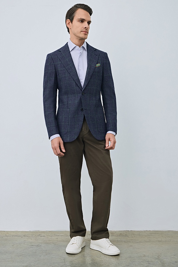 Пиджак из шерсти в мелкую серо-синюю клетку